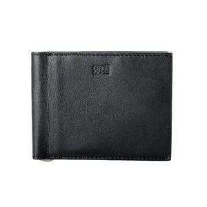 Cavalli Class Men's 100% Leather Black Logo Print Money Clip Wallet